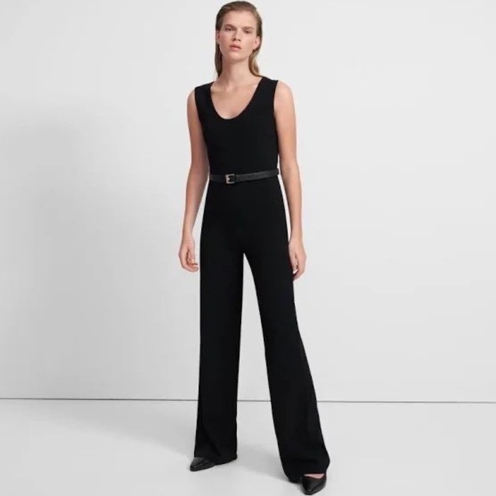 Theory Seamed Jumpsuit Scoop Neck Sleeveless Admiral Crepe Black‎ Size 0